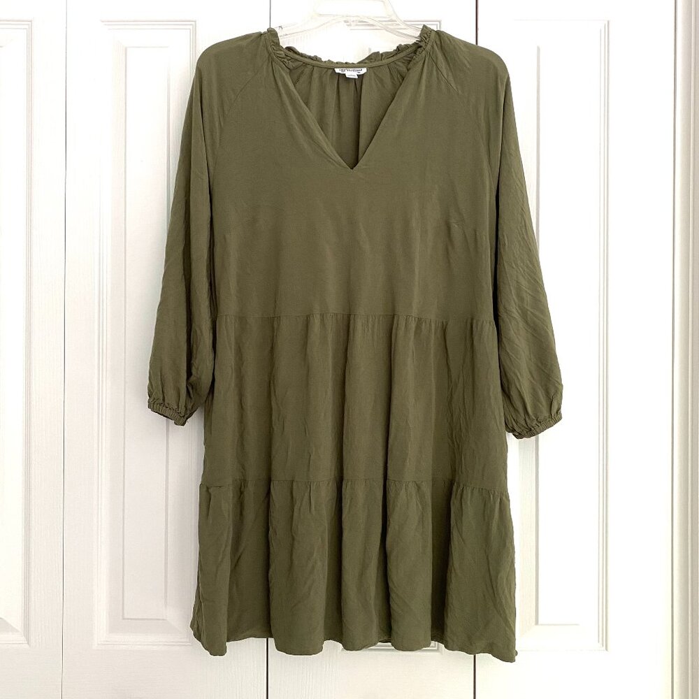 The Drop Dress Caralynmirand Women's Ruffle-Neck Tiered Boho Olive Green Size L